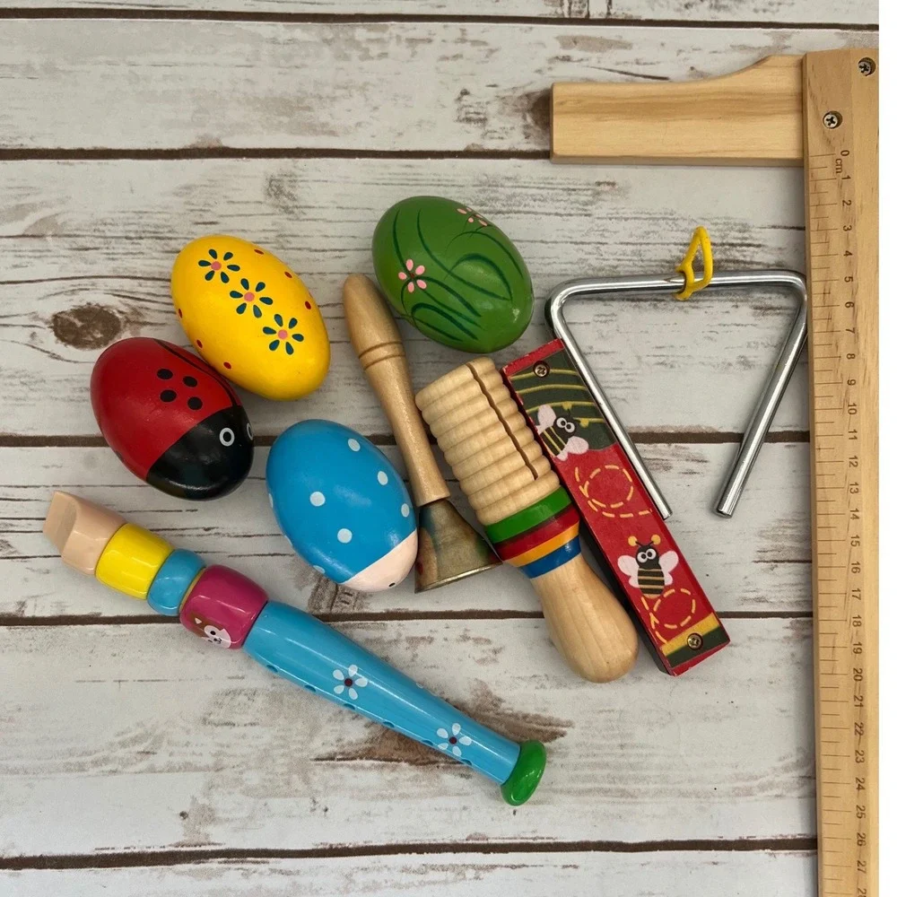 Musical Instrument Set Multicolor Wood Metal Sensory Toys 9pc OS